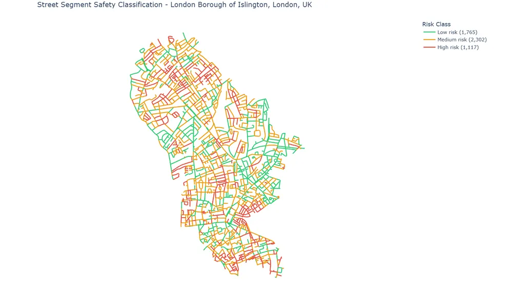 The team's street safety assessment interface scoring a neighborhood's segments from OpenStreetMap features